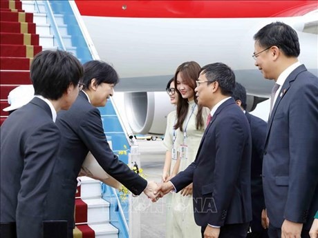 Nguyen Minh Vu, viceministro permanente de Relaciones Exteriores de Vietnam recibe al príncipe Akishino y la princesa Kiko (Fuente: VNA)