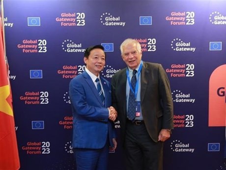 El viceprimer ministro de Vietnam, Tran Hong Ha, se reunió con el vicepresidente de la CE y alto representante de la UE para Asuntos Exteriores y Política de Seguridad, Josep Borrell. (Fuente: VNA)