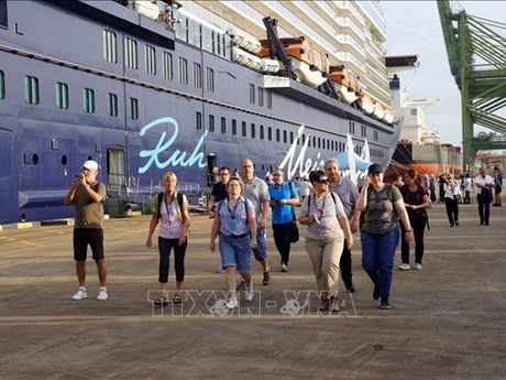 Los visitantes internacionales llegan al puerto SP-PSA en la ciudad de Phu My, provincia de Ba Ria-Vung Tau. (Fuente: VNA)