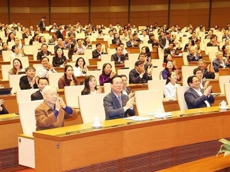 El secretario general del Partido Comunista de Vietnam, Nguyen Phu Trong, y los delegados en el evento (Fuente:VNA)