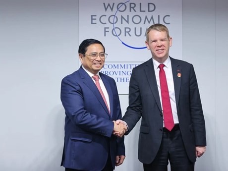 Con motivo de asistir al Foro Económico Mundial (FEM) en Tianjin, China, el 27 de junio, el Primer Ministro Pham Minh Chinh sostuvo una reunión bilateral con su homólogo de Nueva Zelanda, Chris Hipkins. Foto VNA