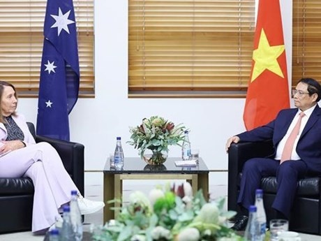 El primer ministro de Vietnam, Pham Minh Chinh, mantuvo un encuentro con la presidenta del Senado australiano, Sue Lines (Fuente:VNA)