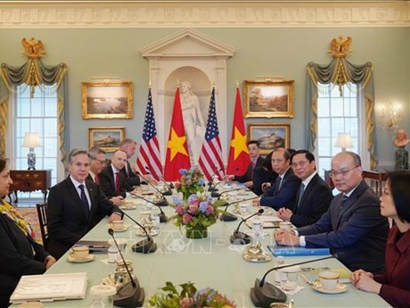 El ministro de Relaciones Exteriores de Vietnam, Bui Thanh Son, y su homólogo estadounidense, Antony Blinken, copresiden el primer Diálogo a nivel de cancilleres entre los dos países. (Fuente: VNA)