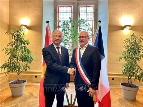 El alcalde de Nevers, Denis Thuriot, recibe al embajador vietnamita en Francia, Dinh Toan Thang (Fuente: VNA)