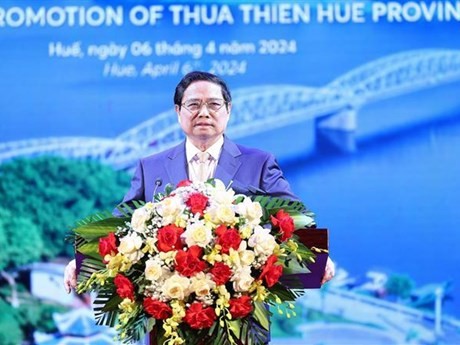 El primer ministro Pham Minh Chinh asiste a la conferencia para anunciar la planificación de Thua Thien Hue (Fuente: VNA)