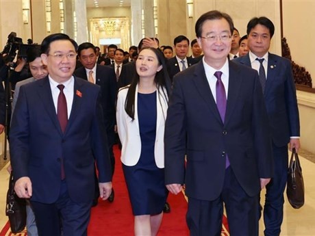 El presidente parlamentario vietnamita se reúne con secretario del Comité partidista de Yunnan. (Foto: VNA)