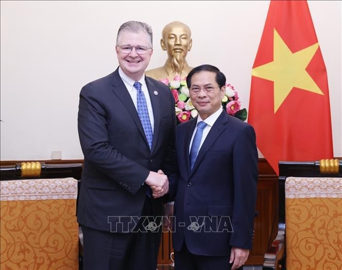 El ministro de Relaciones Exteriores de Vietnam, Bui Thanh Son (derecha), recibe al subsecretario de Estado de Estados Unidos Daniel Kritenbrink. (Foto: VNA)