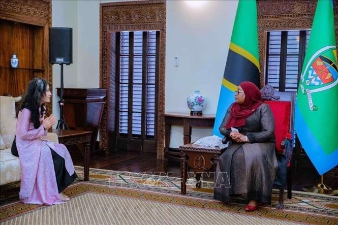 La presidenta de Tanzania, Samia Suluhu Hassan, recibe a la embajadora de Vietnam, Vu Thanh Huyen. (Fuente: VNA)