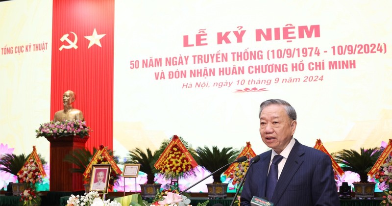 El secretario general del Partido Comunista y presidente de Vietnam, To Lam, pronuncia un discurso en la ceremonia (Fuente: VNA)