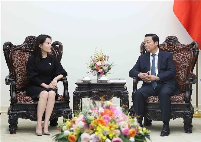 El viceprimer ministro vietnamita Tran Hong Ha y Wo Jing, directora general del Grupo de Construcción del Pacífico de China. (Fuente: VNA)