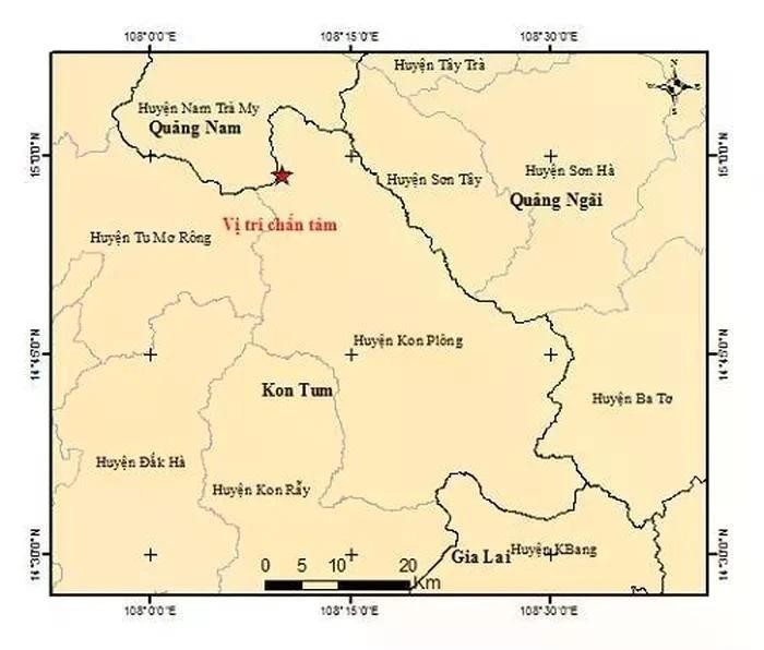 Mapa del epicentro del terremoto de magnitud 4,2 en el distrito de Kon Plong, provincia de Kon Tum. (Fotografía: VNA)