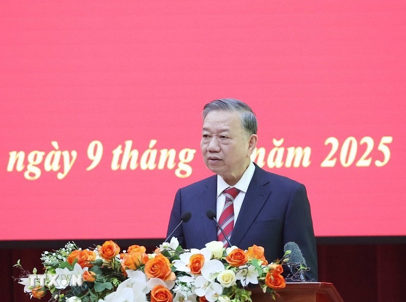 El secretario general del Partido Comunista de Vietnam, To Lam, interviene en la cita. (Fotografía: VNA)