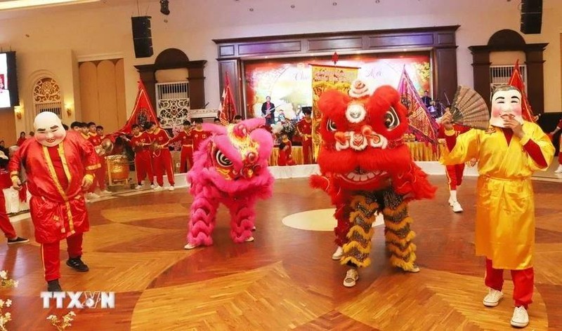 La danza del león, una característica cultural única durante la tradicional fiesta del Tet de Vietnam. (Fotografía: VNA)