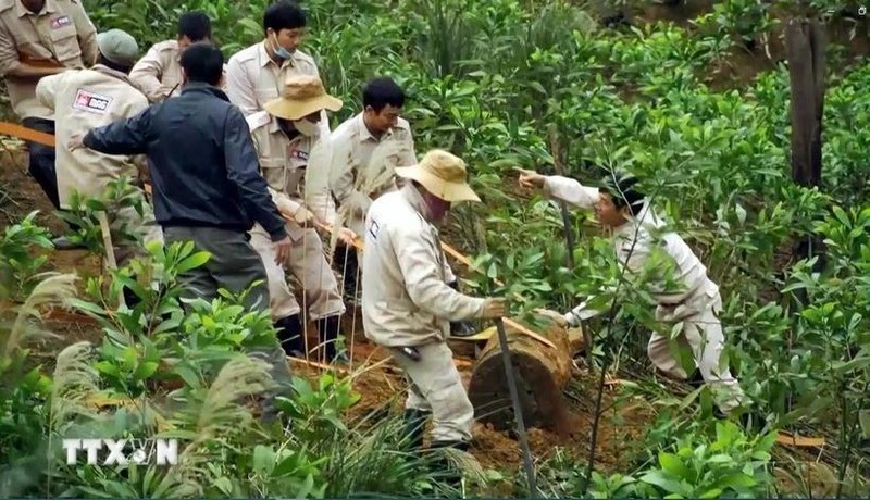 El personal de Mine Advisory Group maneja bombas remanantes de guerra en la provincia vietnamita de Quang Binh. (Fotografía: VNA)