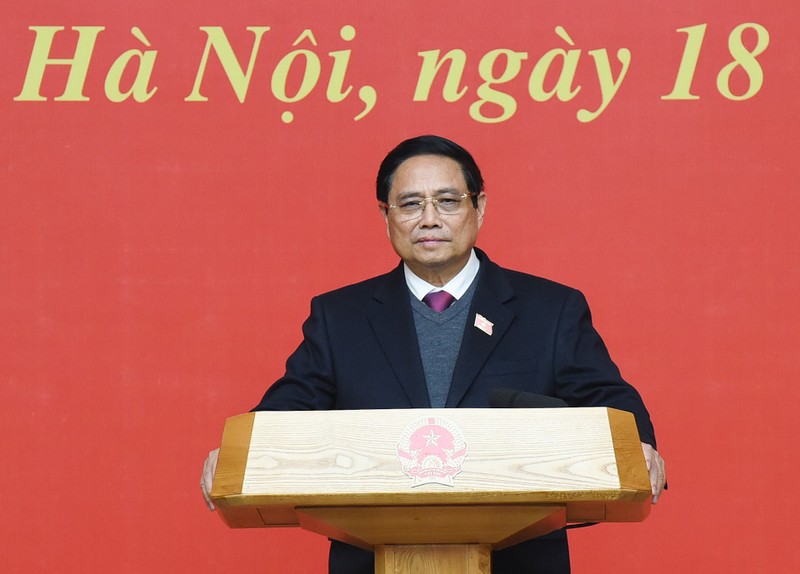 El primer ministro de Vietnam, Pham Minh Chinh, interviene en la reunión. (Fotografía: Nhan Dan)