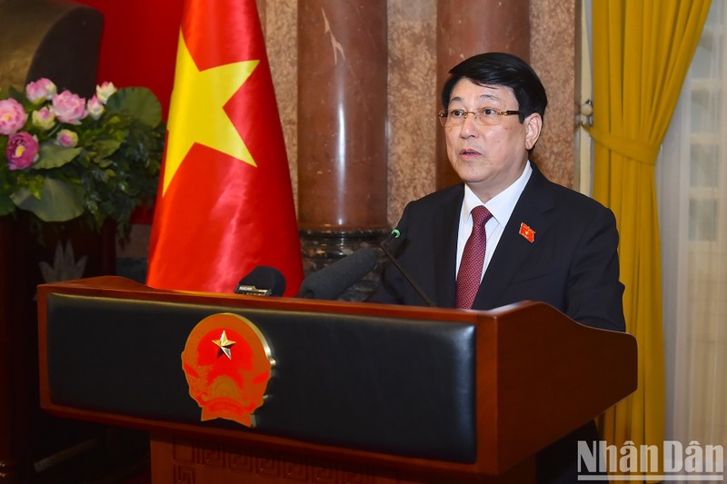 El presidente de Vietnam, Luong Cuong, da palabras en el acto. (Fotografía: Nhan Dan)