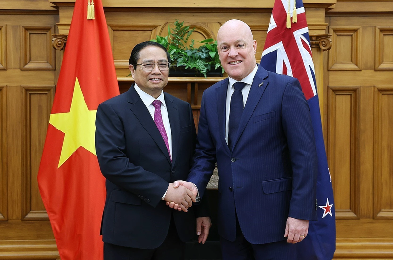 El primer ministro de Vietnam, Pham Minh Chinh, y su par neozelandés, Christopher Luxon, en el país oceánico en marzo de 2024. (Foto: Duong Giang/VNA)