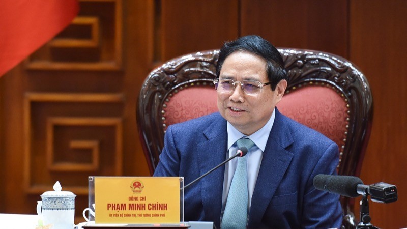 El primer ministro de Vietnam, Pham Minh Chinh, habla en la reunión. (Fotografía: Nhan Dan)