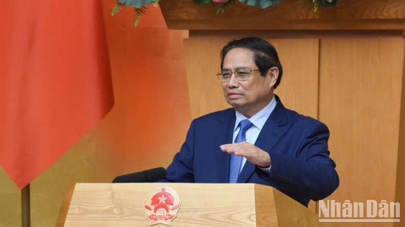 El primer ministro de Vietnam, Pham Minh Chinh, interviene en la sesión. (Fotografía: Nhan Dan)