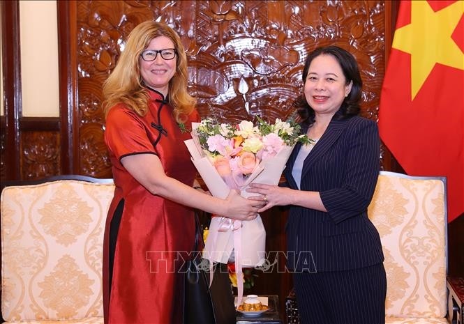 La vicepresidenta de Vietnam, Vo Thi Anh Xuan, recibe a Silvia Danailov, representante del Fondo de las Naciones Unidas para la Infancia (Unicef) en el país indochino. (Foto: VNA)