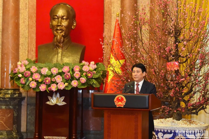 El presidente de Vietnam, Luong Cuong, habla en el encuentro (Foto: Nhan Dan)