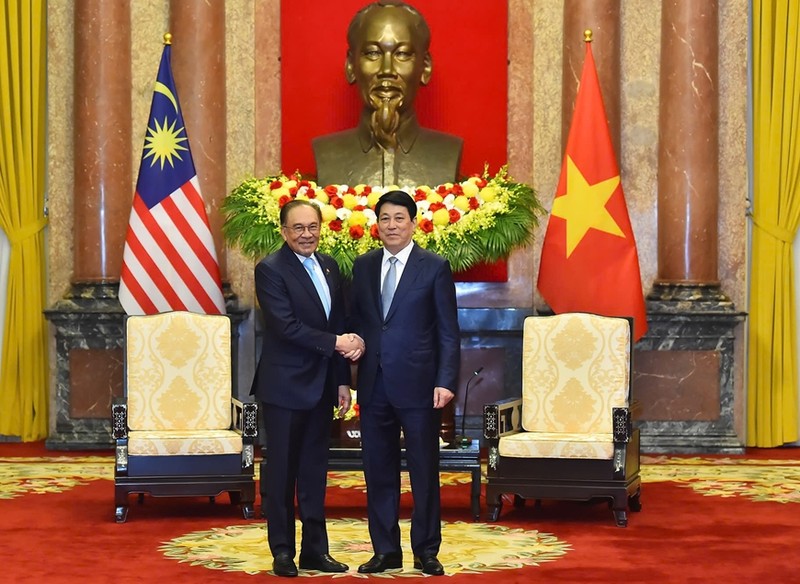 El presidente vietnamita, Luong Cuong, recibió al primer ministro de Malasia, Anwar Ibrahim. (Foto: VNA)