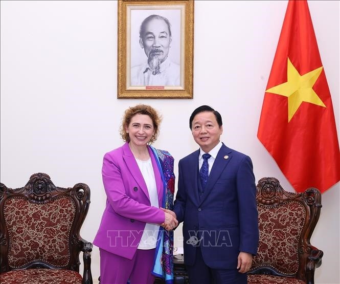 El viceprimer ministro de Vietnam, Tran Hong Ha, (derecha) y Nicola Beer, vicepresidenta del Banco Europeo de Inversiones. (Foto: VNA)