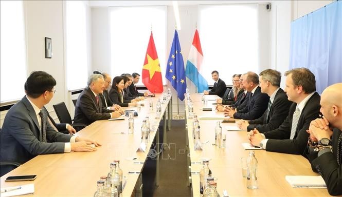 El viceprimer ministro permanente de Vietnam, Nguyen Hoa Binh, trabaja con el ministerio de Finanzas de Luxemburgo. (Foto: VNA)