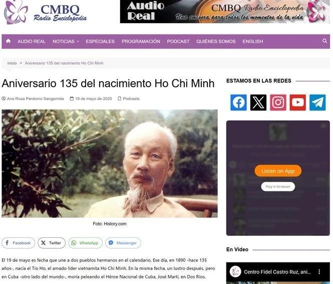 Los principales medios de comunicación cubanos publicaron una serie de artículos elogiando el legado del Presidente Ho Chi Minh (Foto: VNA)