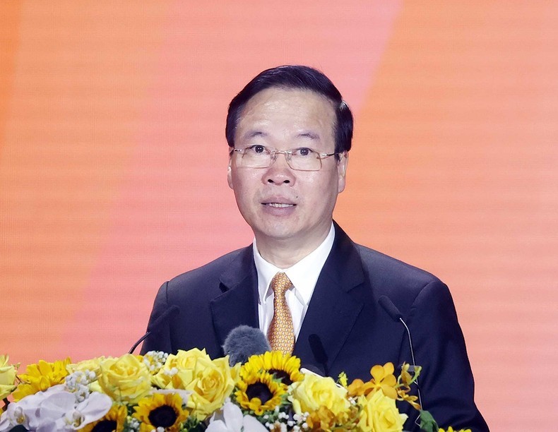El presidente de Vietnam, Vo Van Thuong, habla en el evento. (Fotografía: VNA)