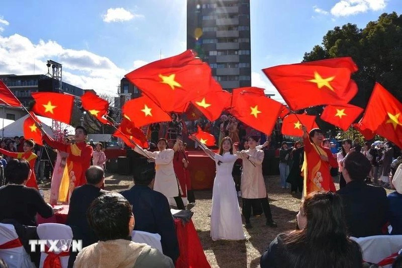 Un espectáculo con banderas nacionales de Vietnam en el festival (Foto: VNA)