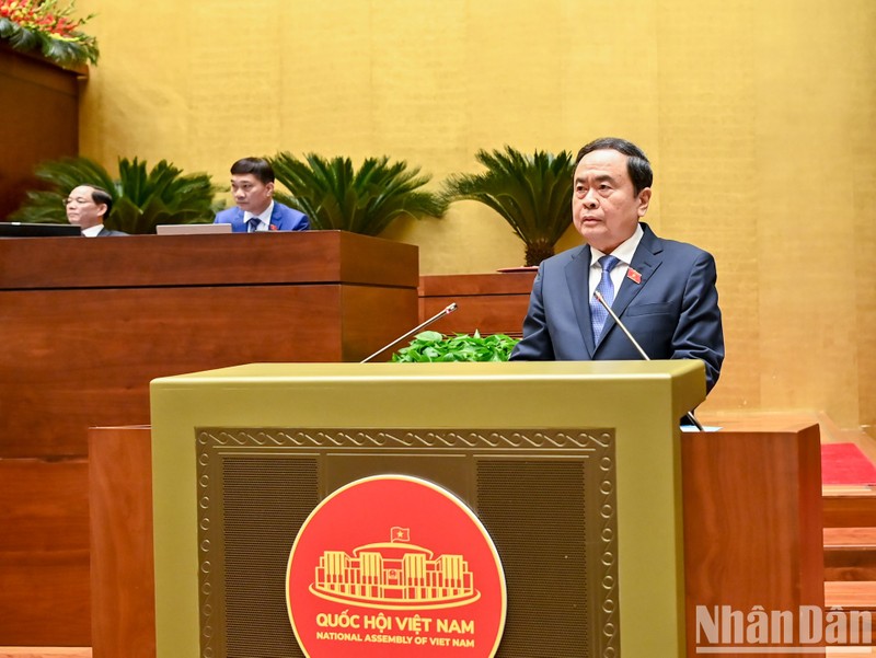 El presidente de la Asamblea Nacional, Tran Thanh Man, interviene en la cita. (Foto: Nhan Dan)