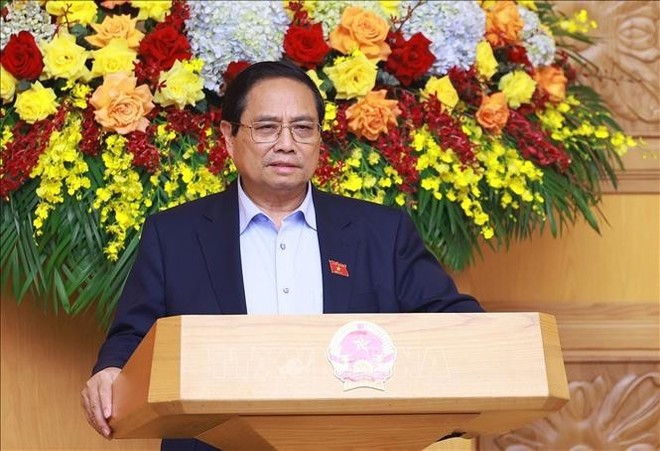 El primer ministro de Vietnam, Pham Minh Chinh, habla en la cita. (Foto: VNA)