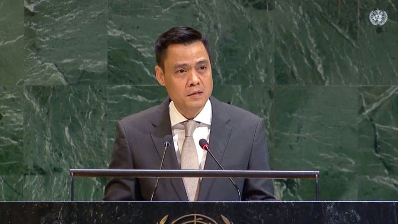 El embajador Dang Hoang Giang, representante permanente de Vietnam ante la Organización de las Naciones Unidas, habla en la cita. (Foto: VNA)