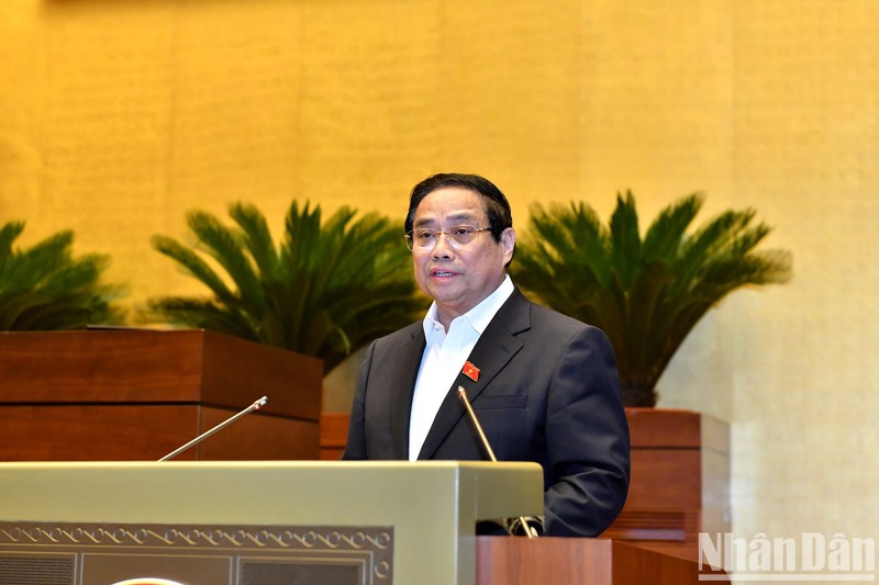 El primer ministro de Vietnam, Pham Minh Chinh, habla en la cita. (Foto: Nhan Dan)