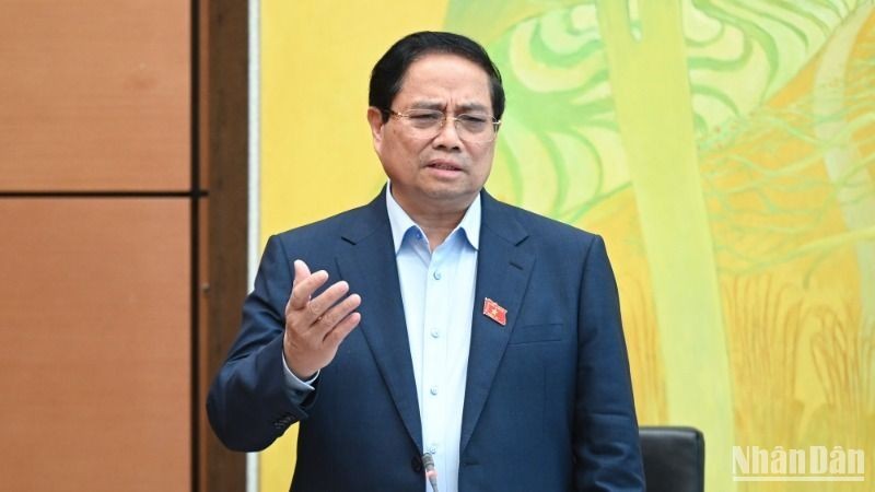 El primer ministro Pham Minh Chinh habla en la cita (Foto: Nhan Dan)