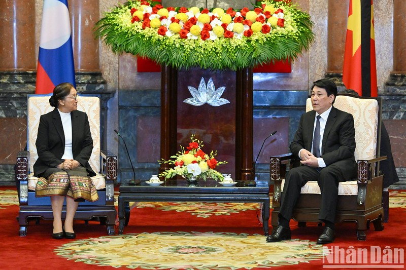El presidente de Vietnam, Luong Cuong, se reúne con la vicepresidenta de Laos, Pany Yathoto (Foto: Nhan Dan)