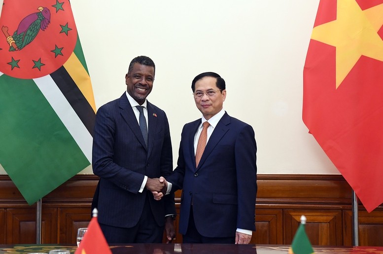 El viceprimer ministro y titular de Relaciones Exteriores de Vietnam, Bui Thanh Son y el ministro de Relaciones Exteriores, Comercio Exterior, Comercio y Energía de la Mancomunidad de Dominica, Vince Henderson (Foto: VGP)