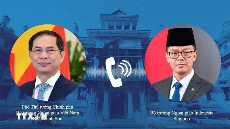 El viceprimer ministro y canciller de Vietnam, Bui Thanh Son, mantuvo conversaciones telefónicas con el ministro de Relaciones Exteriores de Indonesia, Sugiono, el 10 de febrero. (Foto: VNA)