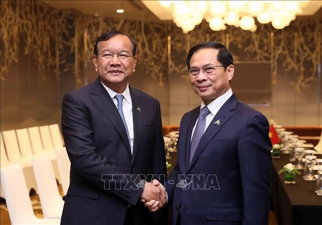 El vicepremier y ministro de Relaciones Exteriores de Vietnam, Bui Thanh Son, se reunió con su homólogo camboyano, Prak Sokhonn. (Foto: VNA)