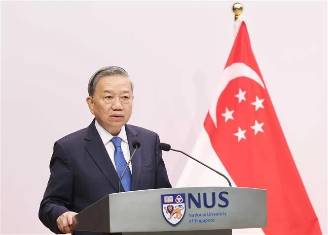 El secretario general del Partido Comunista de Vietnam, To Lam, interviene en la cita. (Foto: VNA)