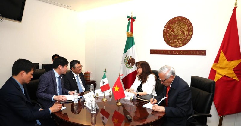 En el encuentro entre la presidenta de la Comisión de Relaciones Exteriores Asia- Pacífica del Senado de la República de México, Yeidckol Polevnsky Gurwitz, y el embajador designado de Vietnam en México, Nguyen Van Hai. (Foto: VNA)