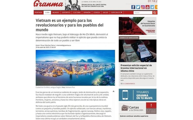 Medios cubanos exaltan 50 años de la reunificación vietnamita. (Foto: VNA)