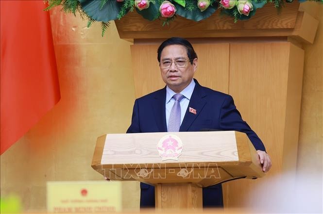 El primer ministro de Vietnam, Pham Minh Chinh, habla en el evento. (Foto: VNA)