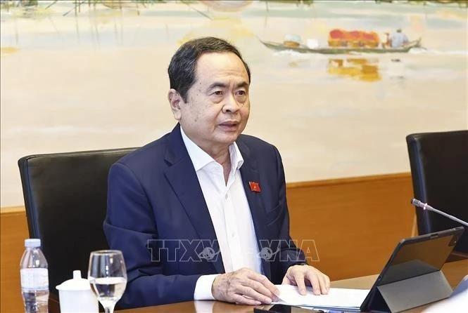 El presidente de la Asamblea Nacional de Vietnam, Tran Thanh Man, interviene en la sesión de debate. (Foto: VNA)