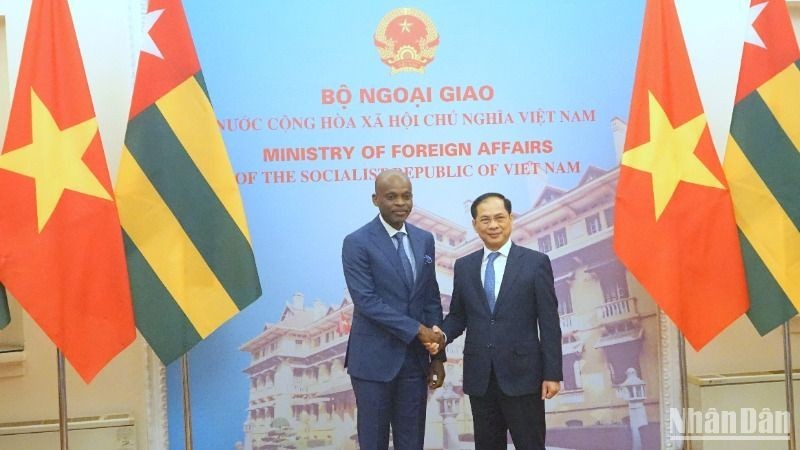 El viceprimer ministro y canciller de Vietnam, Bui Thanh Son, sostiene conversaciones en Hanói con el ministro de Asuntos Exteriores, Integración Regional y Togoleses en el Exterior de Togo, Robert Dussey (Fuente: VNA)