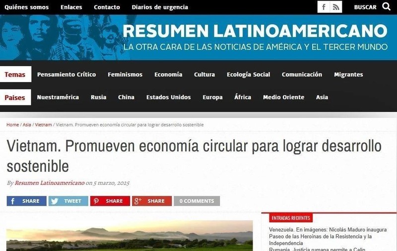 Prensa argentina destaca orientación de desarrollo económico circular de Vietnam