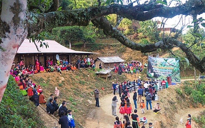 La celebración se realiza bajo los árboles seculares de té en la comuna de Ta Xua. 