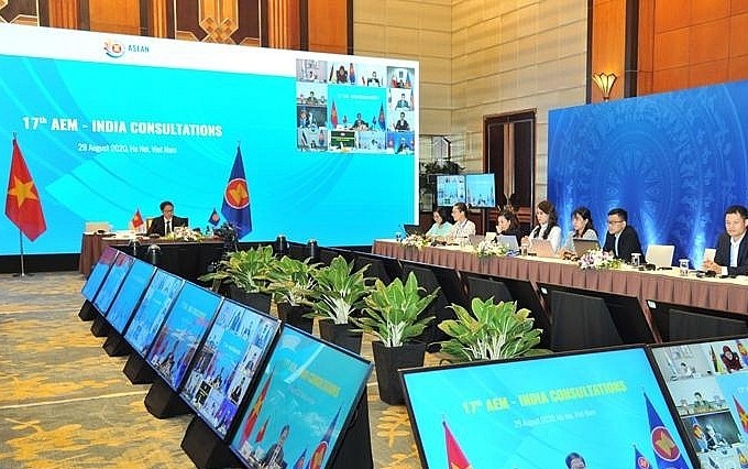 El evento celebrado de forma virtual fue copresidido por el Ministro de Industria y Comercio de Vietnam, Tran Tuan Anh, y su par indio, Piyush Goyal. (Fotografía: congthuong.vn)