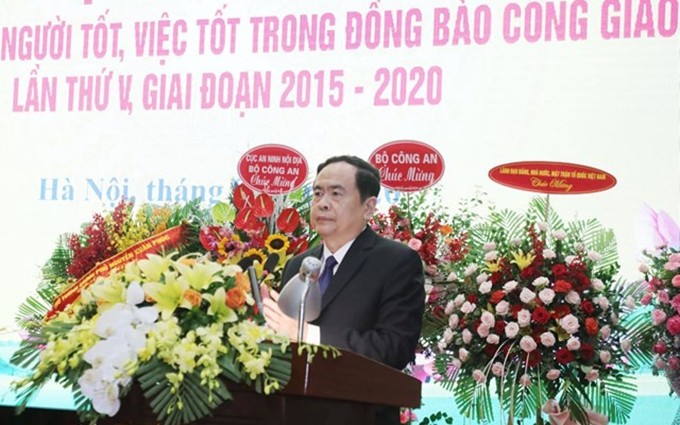 El presidente del Comité Central del Frente de la Patria de Vietnam, Tran Thanh Man, habla en el evento. (Fotografía: VNA)